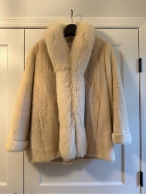 White mink jacket with fox fur trim